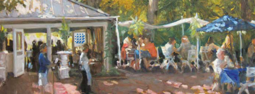 Hamilton's Grill Room courtyard; painting by Robert Beck