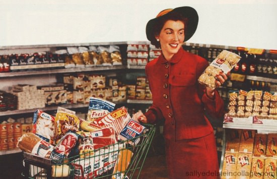 shopping cart woman 1950's