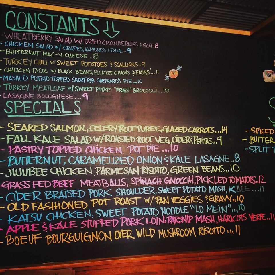 Blackboard menu at Comfortfood and Kitchenette