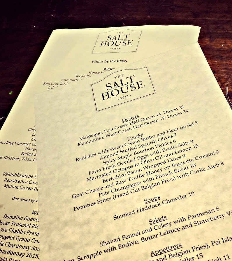 The Salt House menu. Photo credit Lynne Goldman.