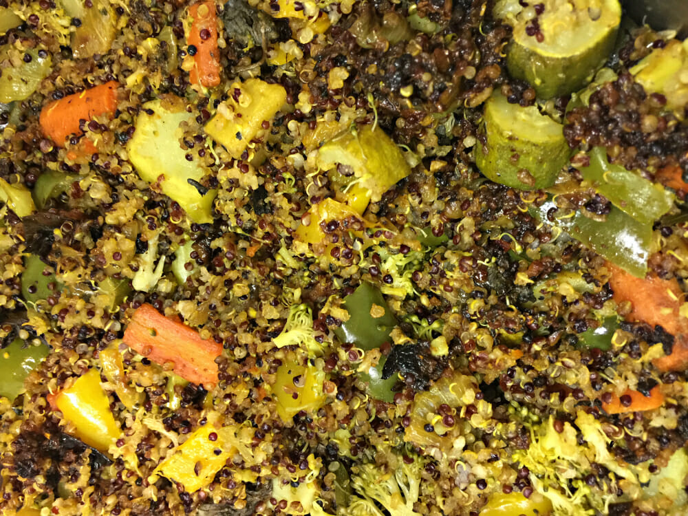 Quinoa with Broccoli, green red peppers, zucchini & spices. Photo credit Lynne Goldman.