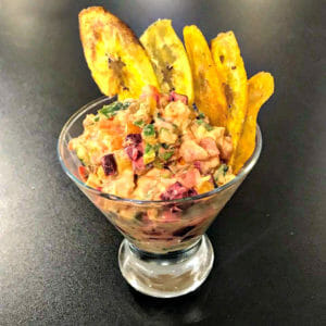 Pan seared yellowfin tuna salad spicy mayo and plantain chips_cook and his books