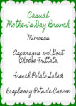 Casual Mother’s Day Brunch Menu 2018